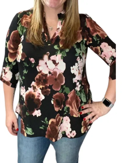 Honeyme Floral Gabby Tunic Top In Black Multi