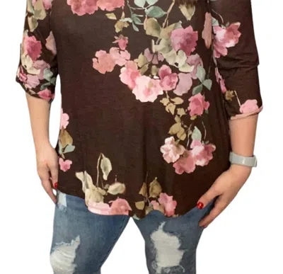 Honeyme Floral Gabby Tunic Top In Chocolate In Brown