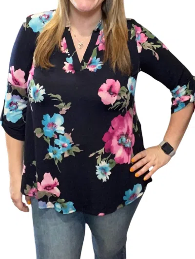 Honeyme Floral Gabby Tunic Top In Midnight In Black