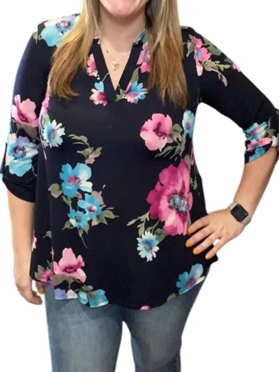 Honeyme Floral Gabby Tunic Top In Midnight In Multi