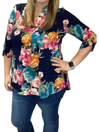 Honeyme Floral Gabby Tunic Top In Navy In Blue