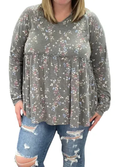 Honeyme Floral Hooded Babydoll Top In Gray In Multi