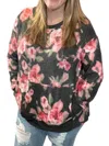 Honeyme Floral Kangaroo Pocket Sweater In Black In Black