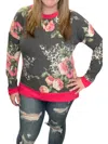 Honeyme Floral Leopard Weekender Tee In Charcoal In Pink