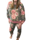 Honeyme Floral Lounge Set In Mauve/charcoal In Multi