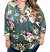 Honeyme Floral Mandarin Collar Gabby Tunic Top In Teal In Blue