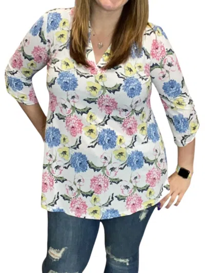 Honeyme Floral Pastel Gabby Tunic Top In White Multi