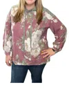 Honeyme Floral Puff Sleeve Hoodie In Burgundy/grey In Multi
