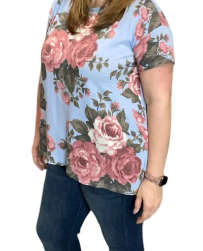 Honeyme Floral Sharkbite Tee In Light Blue In Multi