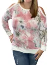 Honeyme French Terry Cold Shoulder Top In Pink In Pink