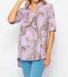 Honeyme Gabby Top With Sleeve Side Slit Detail In Lavender/grey