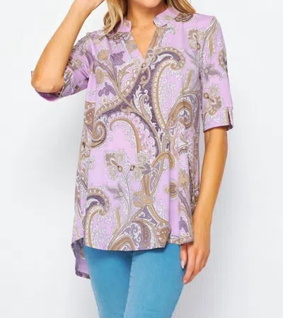 Honeyme Gabby Top With Sleeve Side Slit Detail In Lavender/grey