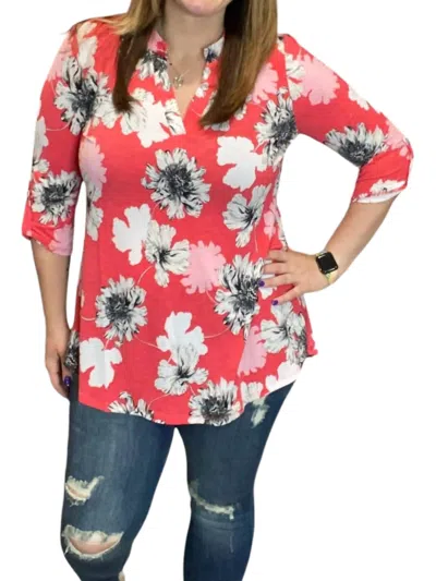 Honeyme Gabby Tunic Top In Coral Multi In Pink