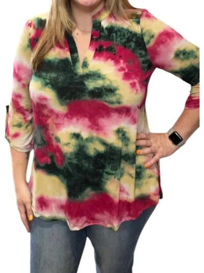 Honeyme Gabby Tunic Top In Magenta/mustard In Multi