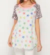 HONEYME LEOPARD & STARS RAGLAN TOP IN WHITE MULTI