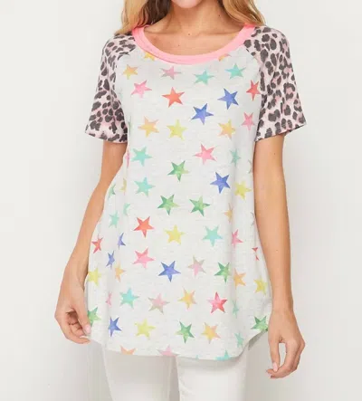 Honeyme Leopard & Stars Raglan Top In White Multi