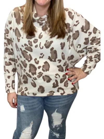 Honeyme Leopard Cowlneck Sweater In Tan In Multi
