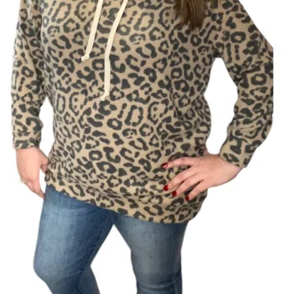 Honeyme Leopard Fleece Hoodie In Brown