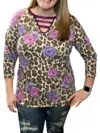 Honeyme Leopard Floral Spliced Tee In Purple Multi In Multi