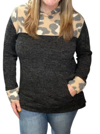 Honeyme Leopard Hoodie In Camel/black In Multi