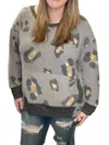 Honeyme Leopard Kangaroo Pocket Sweater In Charcoal In Pink