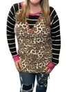 Honeyme Leopard Long Sleeve Tee In Pink/brown/black In Multi