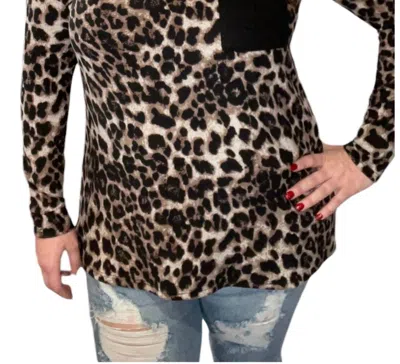 Honeyme Leopard Pocket Long Sleeve Tee In Black In Blue