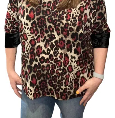 Honeyme Leopard Sassy Tunic Top In Red In Brown
