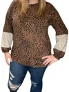 Honeyme Leopard Sequin Sleeve Sweater In Brown In Brown
