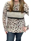 Honeyme Leopard With Sequin Sweater In Taupe In Grey
