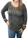 Honeyme Leopard With Wine Accent Sweater In Gray In Grey