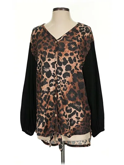 Pre-owned Honeyme Long Sleeve Blouse In Brown