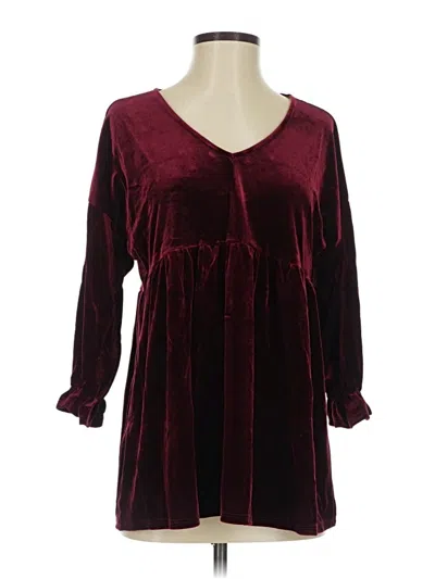 Pre-owned Honeyme Long Sleeve Blouse In Burgundy
