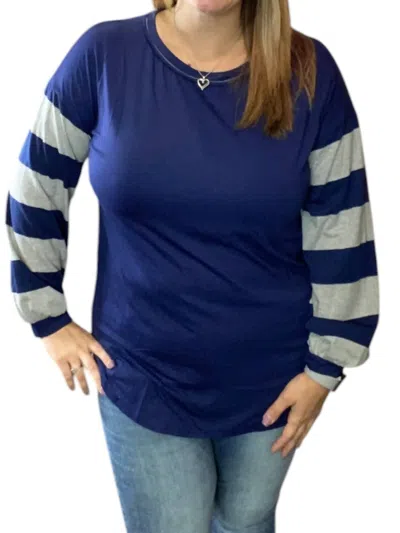 Honeyme Long Sleeve Fashion Top In Navy/grey In Multi