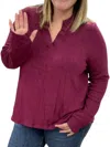 Honeyme Long Sleeve Gabby With Thumbholes Top In Wine In Pink