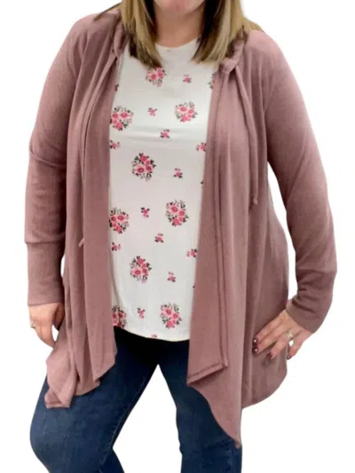 Honeyme Long Sleeve Hooded Cardigan In Mulberry In Pink