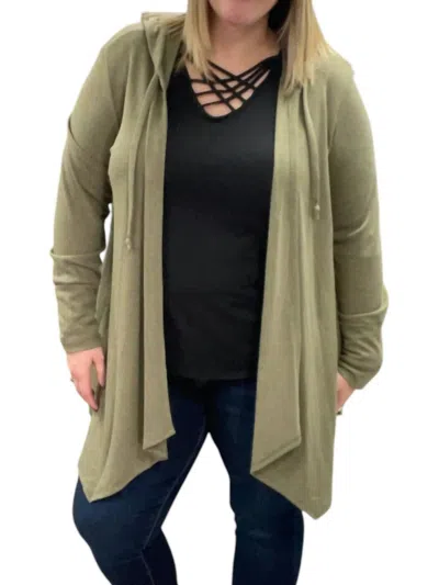 Honeyme Long Sleeve Hooded Cardigan In Olive In Green