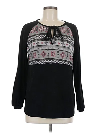 Pre-owned Honeyme Long Sleeve Top Black Keyhole Neckline Tops