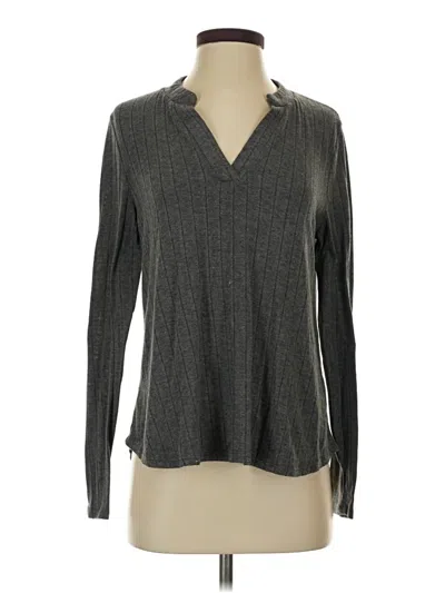 Pre-owned Honeyme Long Sleeve Top Gray V-neck Tops