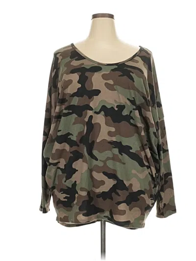 Pre-owned Honeyme Long Sleeve Top Green Camo Pattern Boatneck Tops