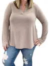 Honeyme Long Sleeve With Thumbholes Gabby Top In Mocha In Brown