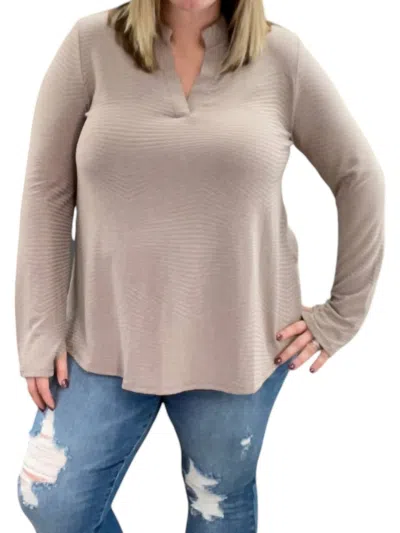 Honeyme Long Sleeve With Thumbholes Gabby Top In Mocha In Brown