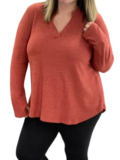 Honeyme Long Sleeve With Thumbholes Gabby Top In Rust In Multi