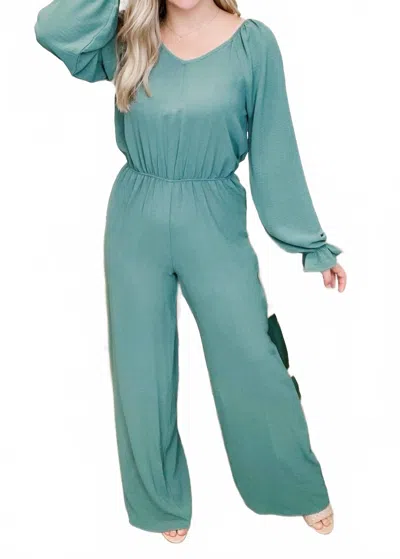 Honeyme Long Sleeves Wide Leg Jumpsuit In Green