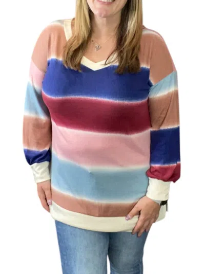 Honeyme Off Shoulder Stripe Tee In Multi Color