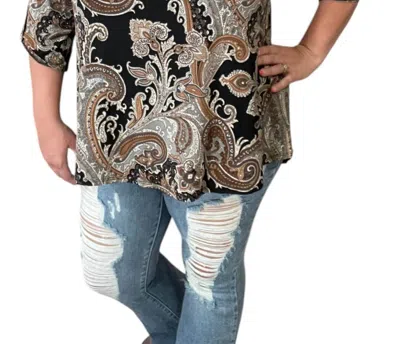 Honeyme Paisley Gabby Top In Black Multi