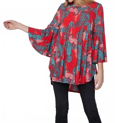 Honeyme Paisley Print 3/4 Sleeve Blouse In Coral Mint In Red
