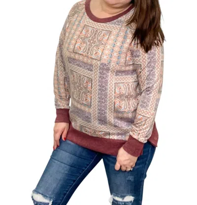 Honeyme Paisley Weekender Top In Burgundy, Teal, Orange, Mauve In Multi