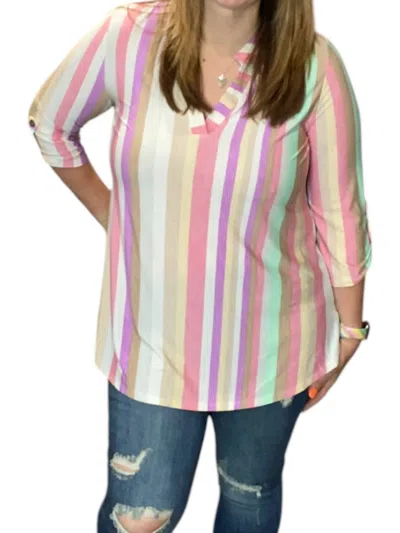 Honeyme Pastel Stripe Gabby Tunic Top In Multi Color