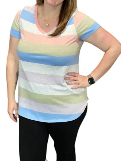 Honeyme Pastel Striped V-neck Tee In Multi Color